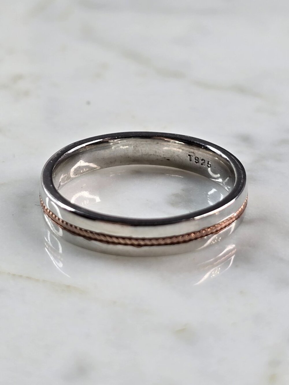 Mens Sterling Silver Rose Gold Tone Wedding Band Ring 5.5g E2338